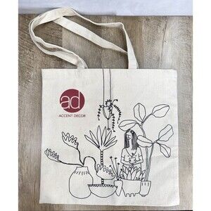 Accent Decor AD Shopping Bag Tote Beige Canvas Happy Indoor Gardner Plant Parent